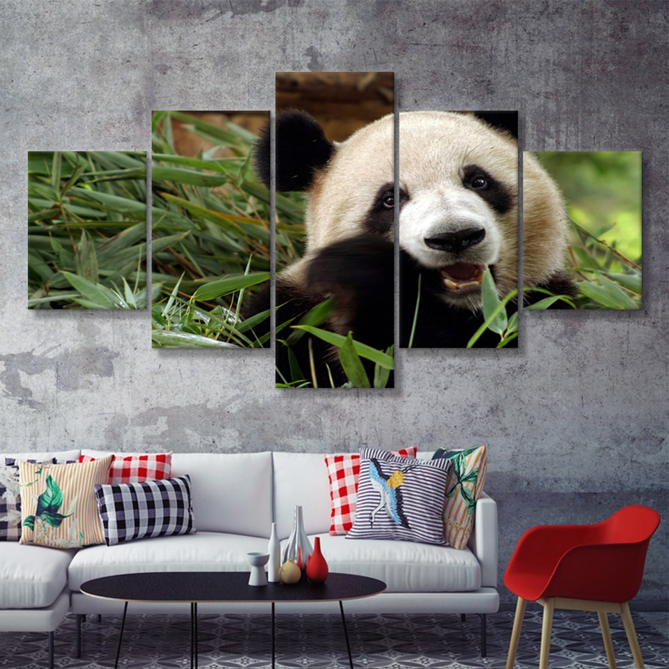 Panda Eating Eucalyptus 5 Pieces Canvas Prints Wall Art - Painting Canvas, Multi Panel, Wall Decor, Canvas Art