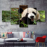 Panda Eating Eucalyptus 5 Pieces Canvas Prints Wall Art - Painting Canvas, Multi Panel, Wall Decor, Canvas Art