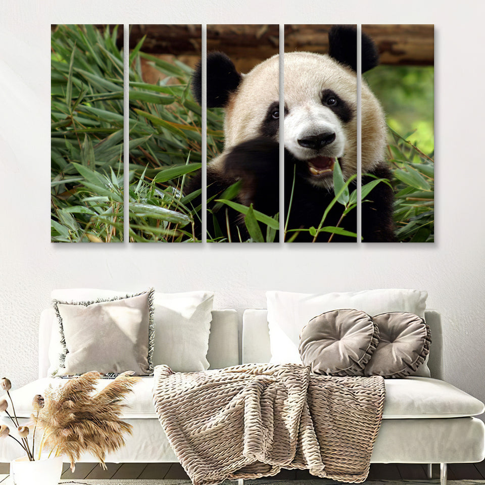 Panda Eating Eucalyptus 5 Pieces B Canvas Prints Wall Art - Painting Canvas, Multi Panel, Wall Decor, Canvas Art