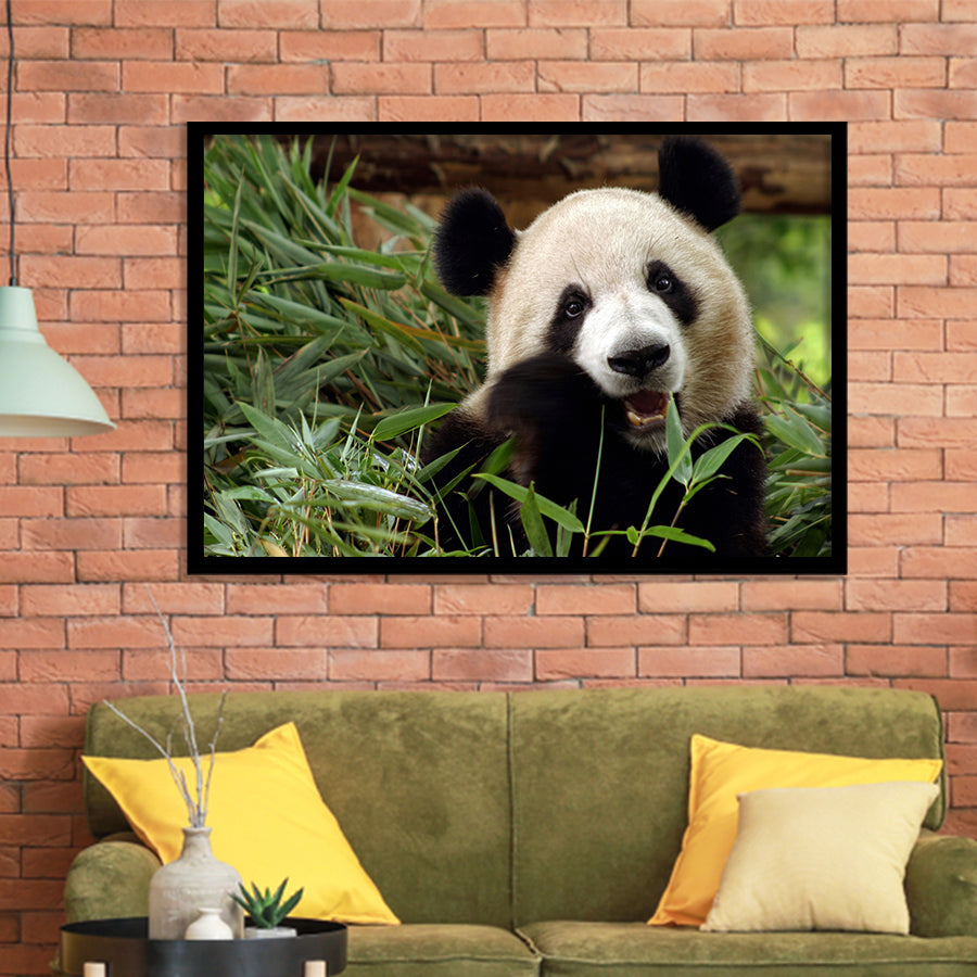 Panda Eating Eucalyptus Framed Art Prints Wall Decor - Painting Prints, Wall Art, Framed Picture, Black Frame