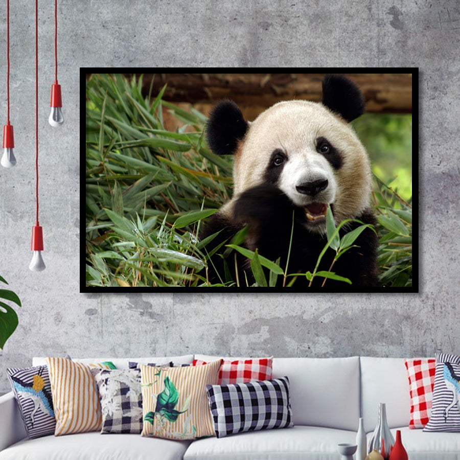 Panda Eating Eucalyptus Framed Art Prints Wall Decor - Painting Prints, Wall Art, Framed Picture, Black Frame