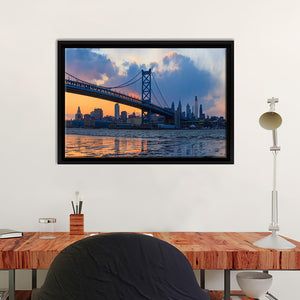 Panorama Of Philadelphia Skyline Ben Franklin Bridge Framed Canvas Wall Art - Framed Prints, Prints for Sale, Canvas Painting