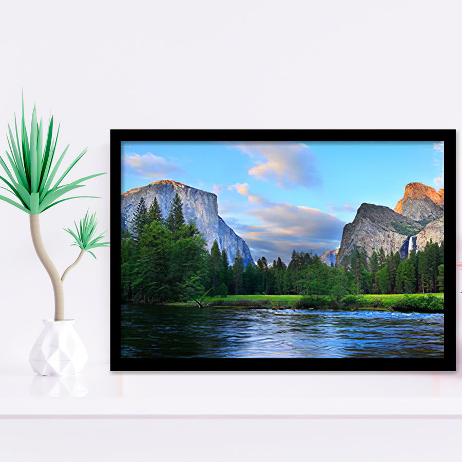 Panorama of the Yosemite Valley at the Merced River Framed Art Prints Wall Decor - Painting Art, Wall Art, Home Decor