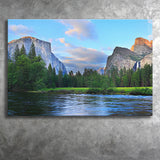 Panorama of the Yosemite Valley at the Merced River Canvas Prints Wall Art - Painting Canvas, Wall Decor, Home Decor, Prints for Sale