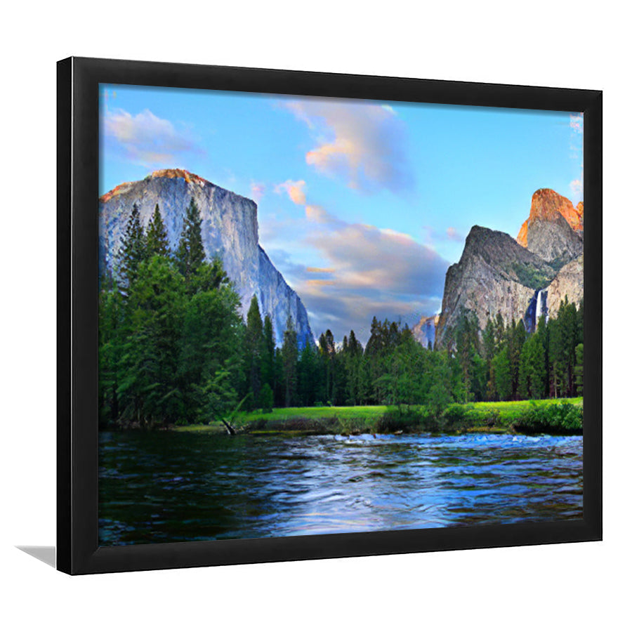 Panorama of the Yosemite Valley at the Merced River Framed Art Prints Wall Decor - Painting Art, Wall Art, Home Decor