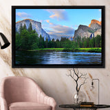 Panorama of the Yosemite Valley at the Merced River Framed Canvas Prints Wall Art - Painting Canvas, Wall Decor, Home Decor