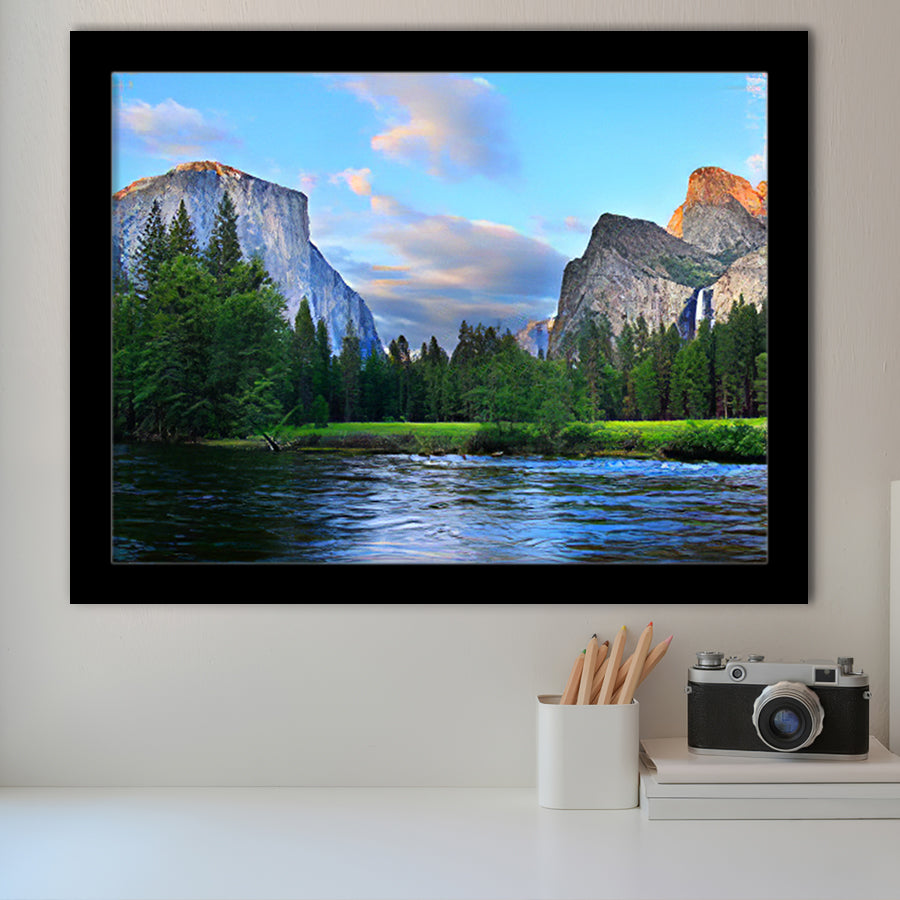 Panorama of the Yosemite Valley at the Merced River Framed Art Prints Wall Decor - Painting Art, Wall Art, Home Decor