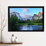 Panorama of the Yosemite Valley at the Merced River Framed Canvas Prints Wall Art - Painting Canvas, Wall Decor, Home Decor