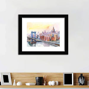 Panoramic View Of New York And Manhattan Bridge  Framed Wall Art - Framed Prints, Art Prints, Home Decor, Painting Prints
