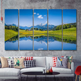 Panoramic view of idyllic summer landscape in the Alps 5 Pieces Canvas Prints Wall Art - Painting Canvas, Multi Panels, Wall Decor