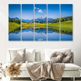 Panoramic view of idyllic summer landscape in the Alps 5 Pieces Canvas Prints Wall Art - Painting Canvas, Multi Panels, Wall Decor