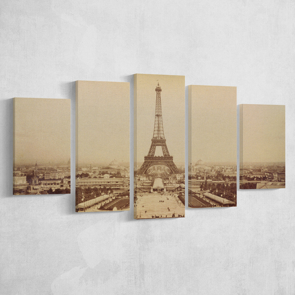 Paris Black And White Print, Eiffel Tower 5 Panels, Canvas Prints Wall Art Decor, Large Canvas Art