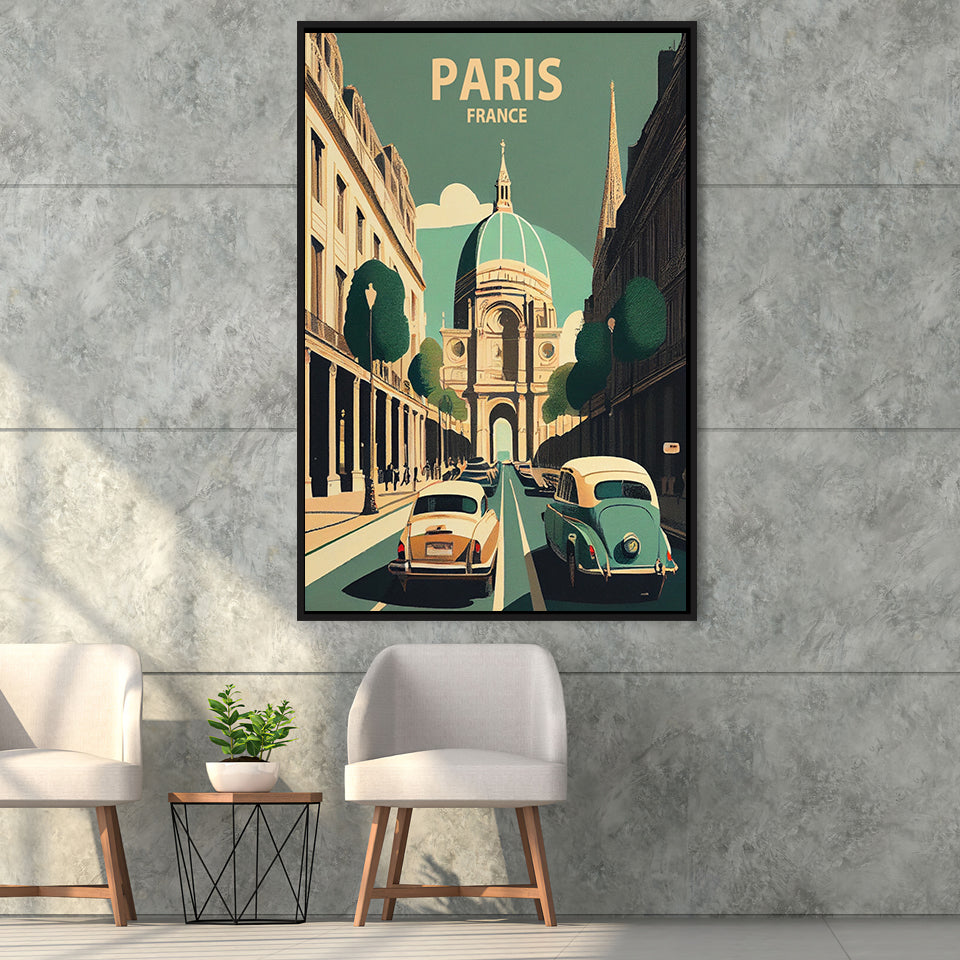 Paris France Retro Art Print, Large Canvas, Framed Canvas Print Wall Art Home Decor, Floating Frame