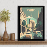 Paris France Retro Art Print, Large Canvas, Framed Canvas Print Wall Art Home Decor, Floating Frame