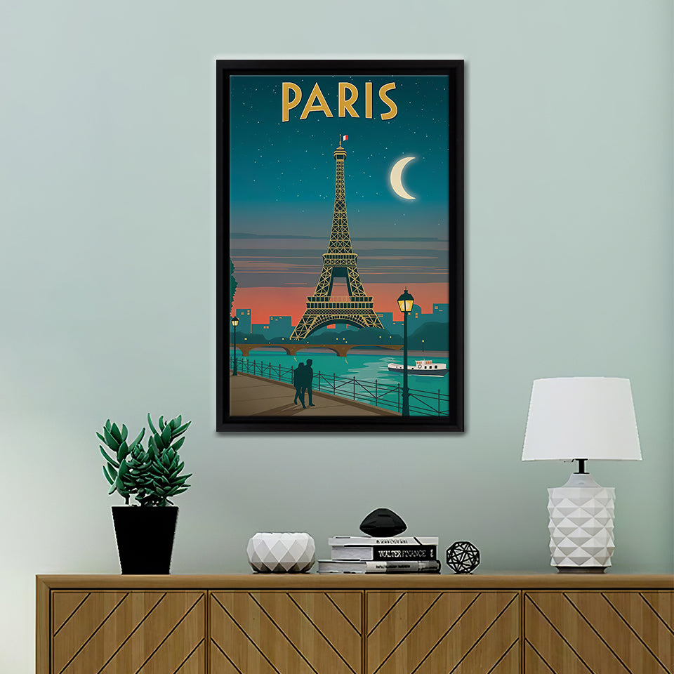Paris Moonlight Framed Canvas Wall Art - Framed Prints, Prints for Sale, Canvas Painting