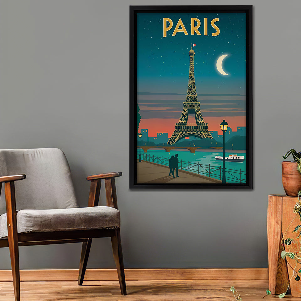 Paris Moonlight Framed Canvas Wall Art - Framed Prints, Prints for Sale, Canvas Painting