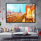 Paris Oil Painting, Paris Romatic Black & White  Framed Canvas Prints Wall Art Decor, Black Floating Frame