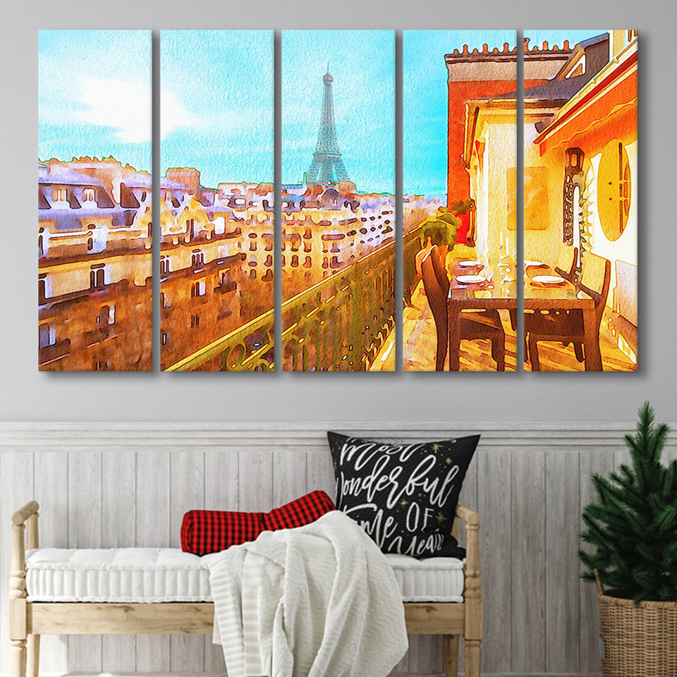 Paris Oil Painting, Paris Romatic Black & White  5 Panels B,Large Canvas,Canvas Prints Wall Art Home Decor
