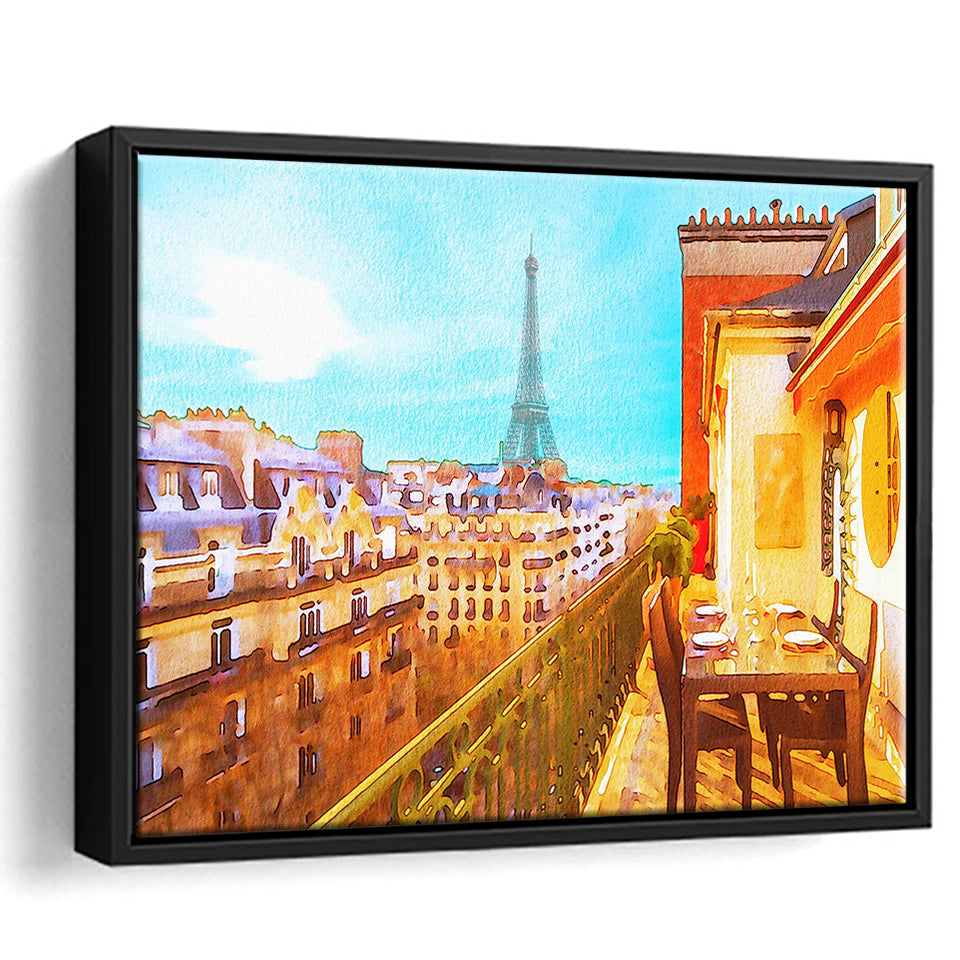 Paris Oil Painting, Paris Romatic Black & White  Framed Canvas Prints Wall Art Decor, Black Floating Frame