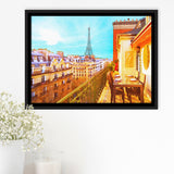Paris Oil Painting, Paris Romatic Black & White  Framed Canvas Prints Wall Art Decor, Black Floating Frame