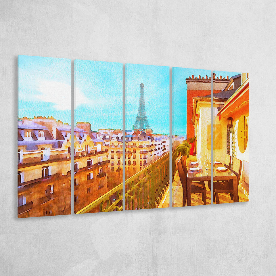 Paris Oil Painting, Paris Romatic Black & White  5 Panels B,Large Canvas,Canvas Prints Wall Art Home Decor
