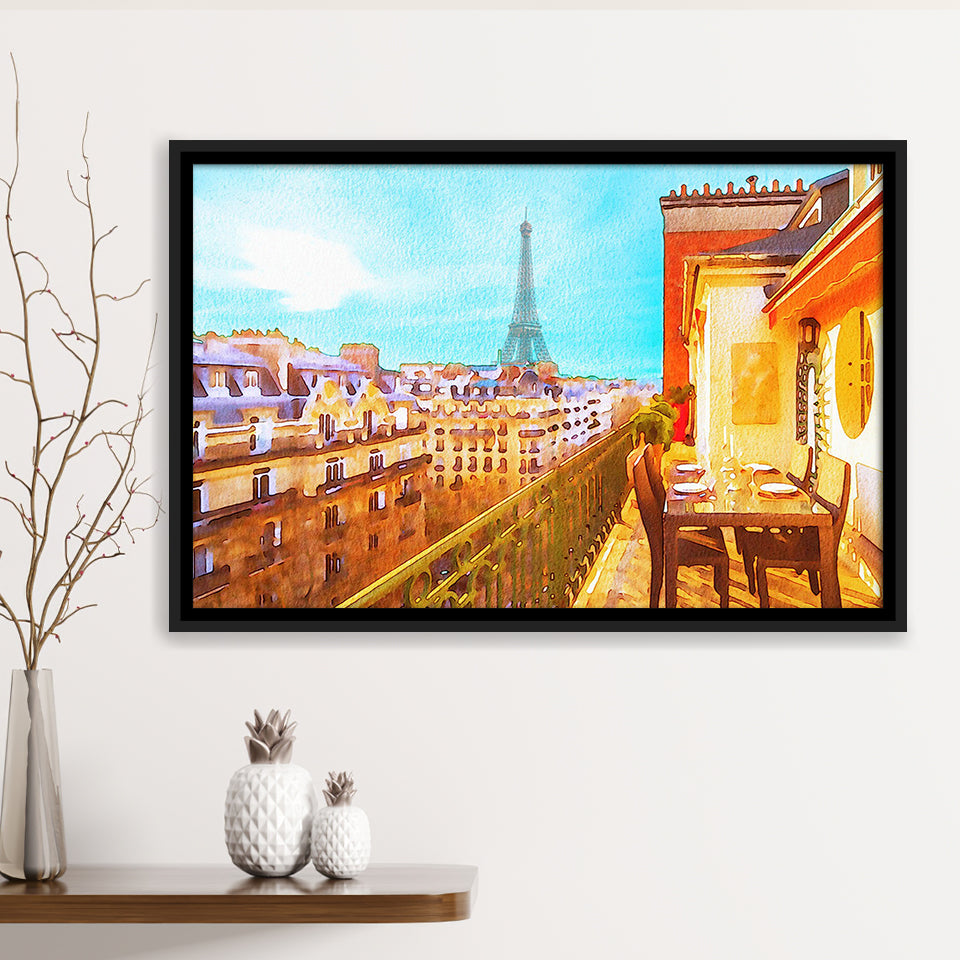 Paris Oil Painting, Paris Romatic Black & White  Framed Canvas Prints Wall Art Decor, Black Floating Frame