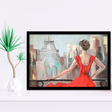 Paris Oil Painting Summer Cafe in Paris Romantic Framed Art Prints Wall Art Decor,Black Frame, Ready to hang