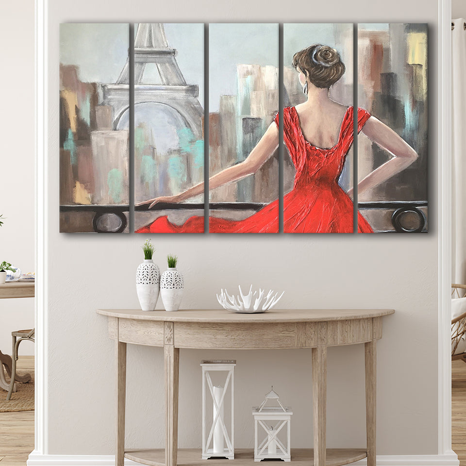 Paris Oil Painting Summer Cafe in Paris Romantic 5 Panels B,Large Canvas,Canvas Prints Wall Art Home Decor