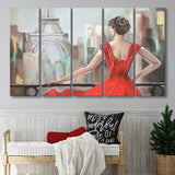 Paris Oil Painting Summer Cafe in Paris Romantic 5 Panels B,Large Canvas,Canvas Prints Wall Art Home Decor