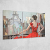 Paris Oil Painting Summer Cafe in Paris Romantic 5 Panels B,Large Canvas,Canvas Prints Wall Art Home Decor