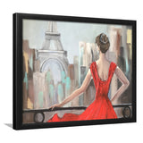 Paris Oil Painting Summer Cafe in Paris Romantic Framed Art Prints Wall Art Decor,Black Frame, Ready to hang