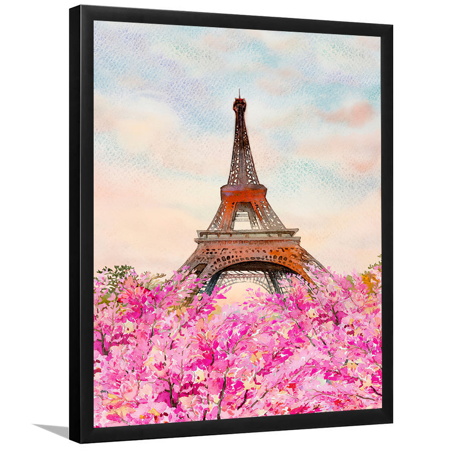 Paris France Eiffel Tower And Cherry Blossom Framed Wall Art - Framed Prints, Print for Sale, Painting Prints, Art Prints