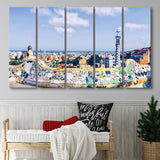 Park Guell In Barcelona, Barcelona 5 Panels B,Large Canvas,Canvas Prints Wall Art Home Decor