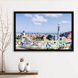 Park Guell In Barcelona, Barcelona Framed Canvas Prints Wall Art Decor, Black Floating Frame