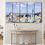 Park Guell In Barcelona, Barcelona 5 Panels B,Large Canvas,Canvas Prints Wall Art Home Decor