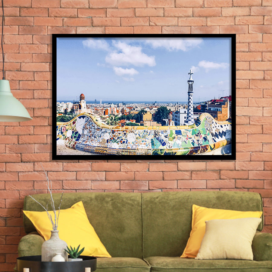 Park Guell In Barcelona, Barcelona Framed Art Prints Wall Art Decor,Black Frame, Ready to hang