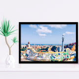 Park Guell In Barcelona, Barcelona Framed Art Prints Wall Art Decor,Black Frame, Ready to hang