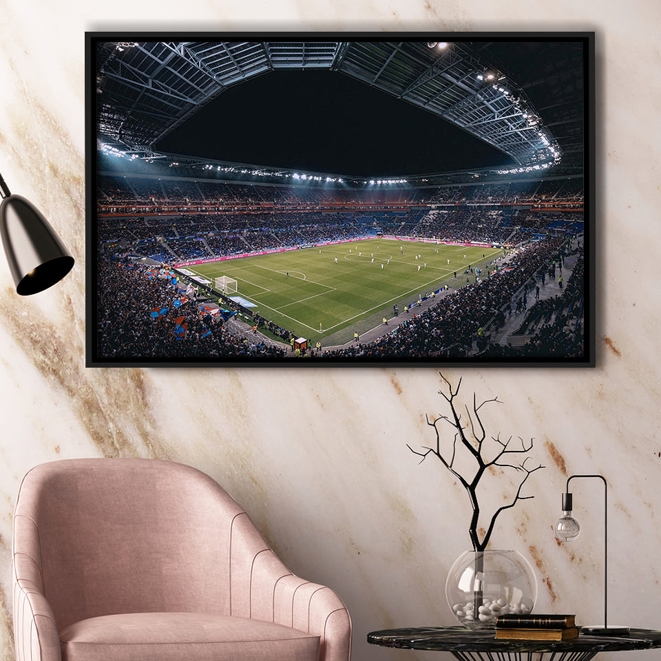 Park Olympique Lyonnais Stadium Framed Canvas Prints Olympique Lyon Wall Art,Sport Stadium Art Prints, Fan Gift