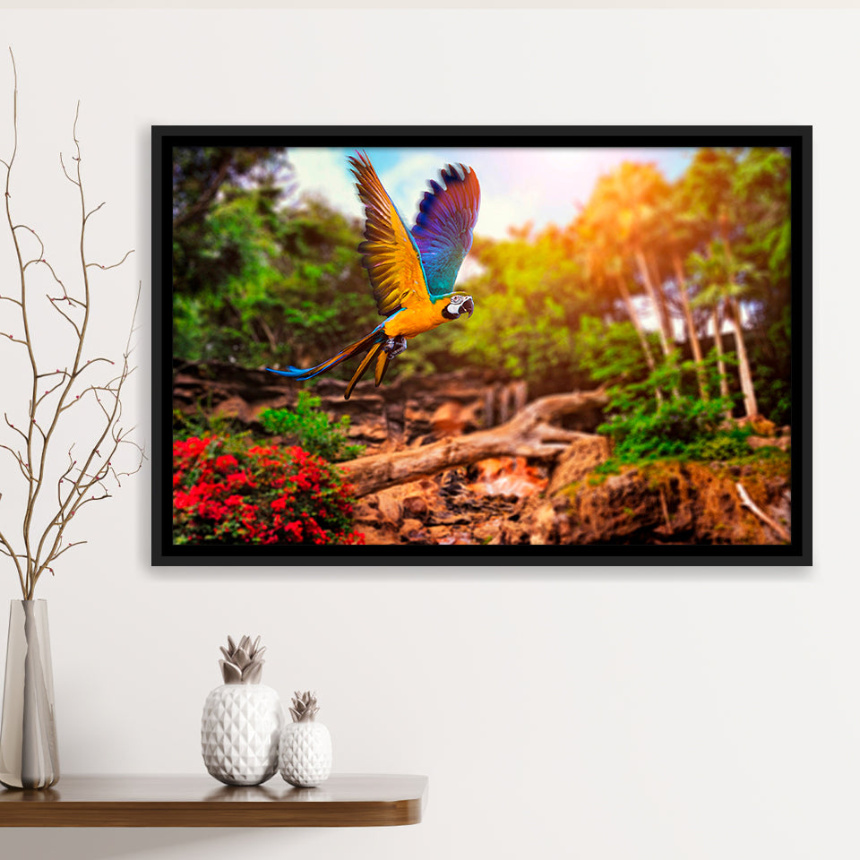 Parrot Jungle Framed Canvas Prints Wall Art Decor, Framed Picture, Floating Frame