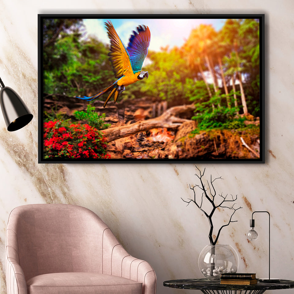 Parrot Jungle Framed Canvas Prints Wall Art Decor, Framed Picture, Floating Frame