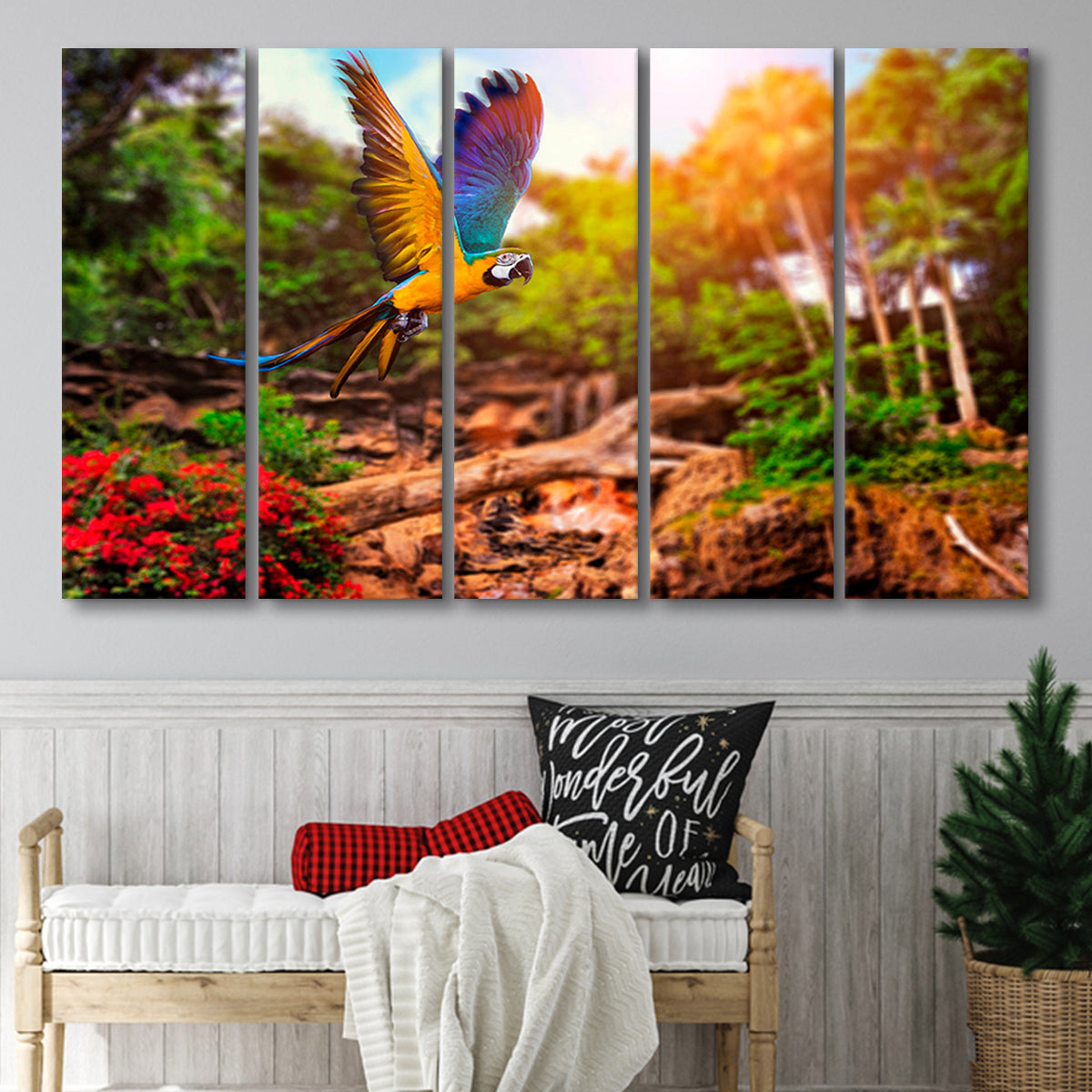 Parrot Jungle 5 Piece B Canvas Prints Wall Art, Multi Panels,Large Can ...