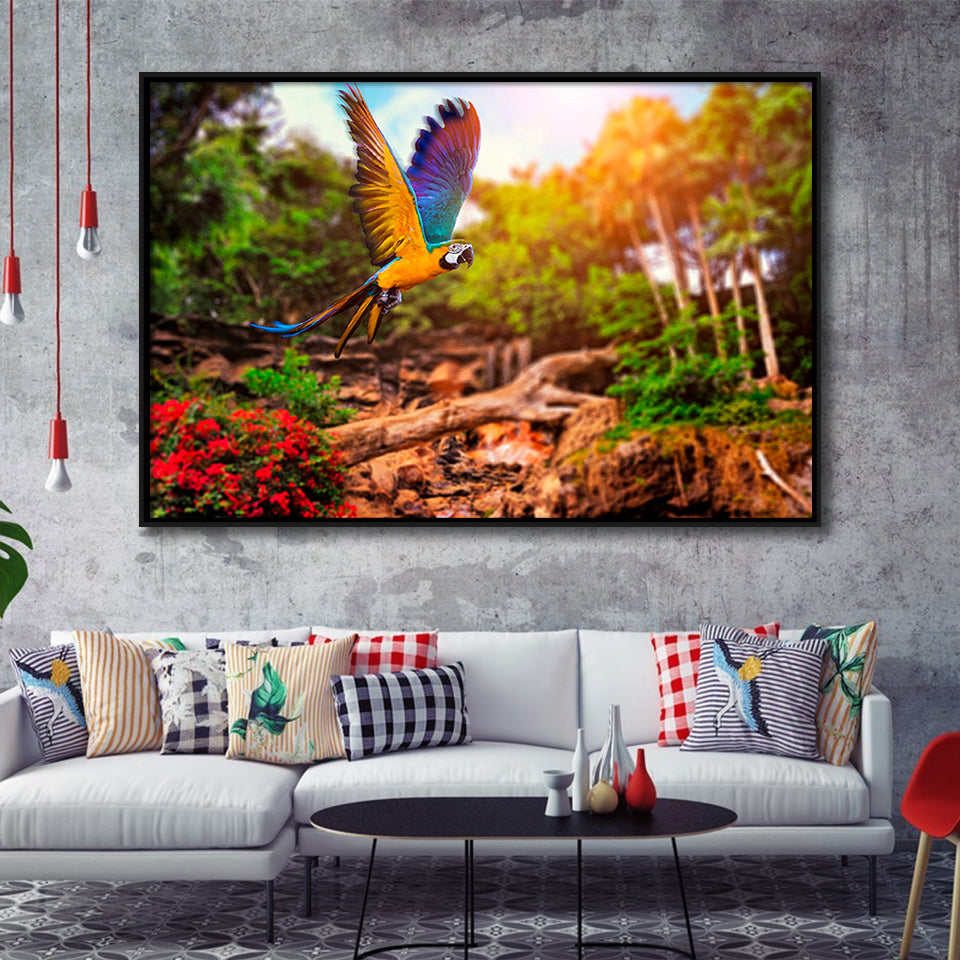 Parrot Jungle Framed Canvas Prints Wall Art Decor, Framed Picture, Floating Frame