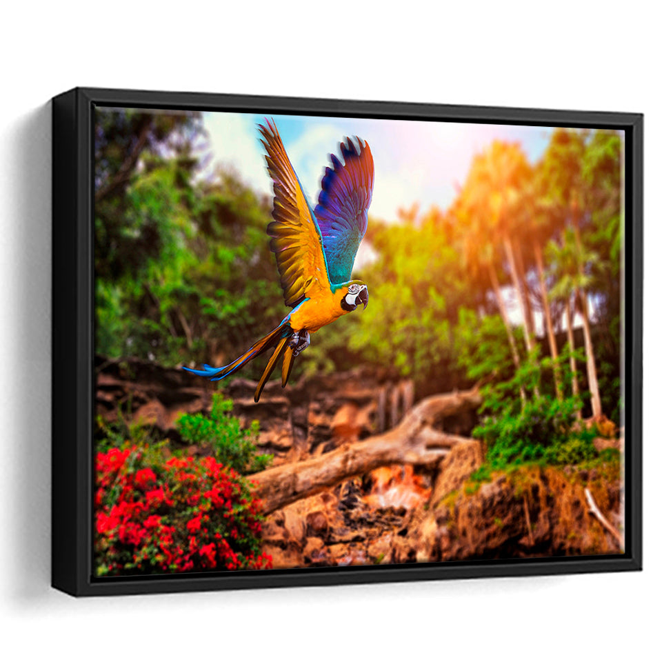 Parrot Jungle Framed Canvas Prints Wall Art Decor, Framed Picture, Floating Frame