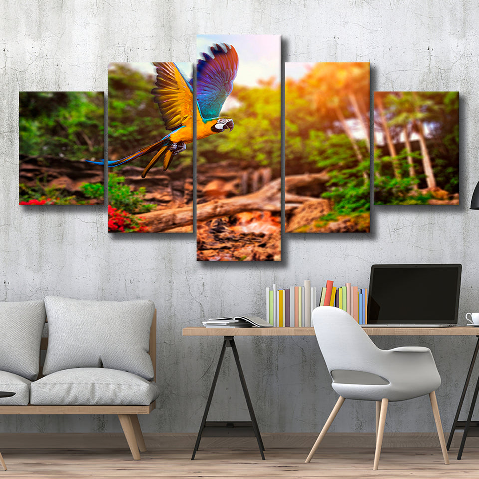 Parrot Jungle 5 Piece Canvas Prints Wall Art Decor, Multi Panels, Mixed Canvas