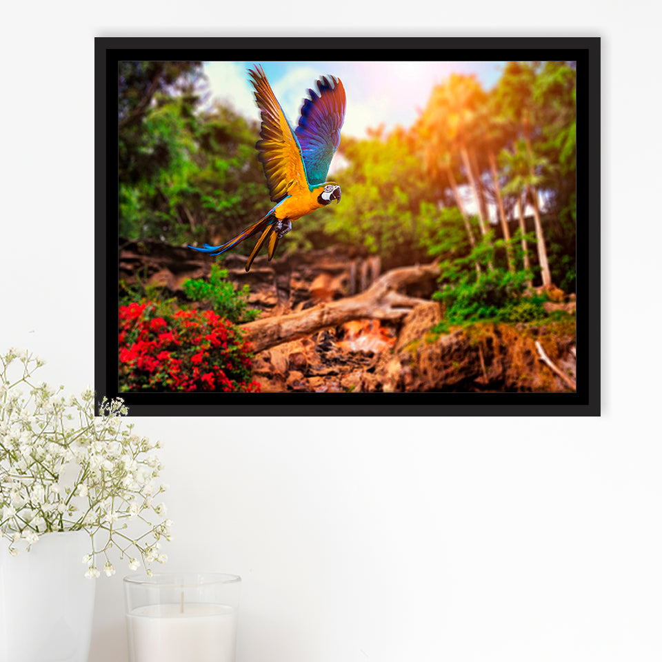 Parrot Jungle Framed Canvas Prints Wall Art Decor, Framed Picture, Floating Frame