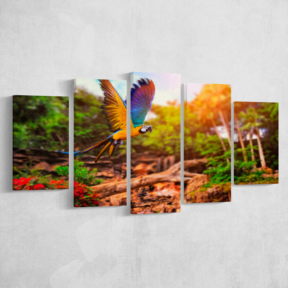 Parrot Jungle 5 Piece Canvas Prints Wall Art Decor, Multi Panels, Mixed Canvas