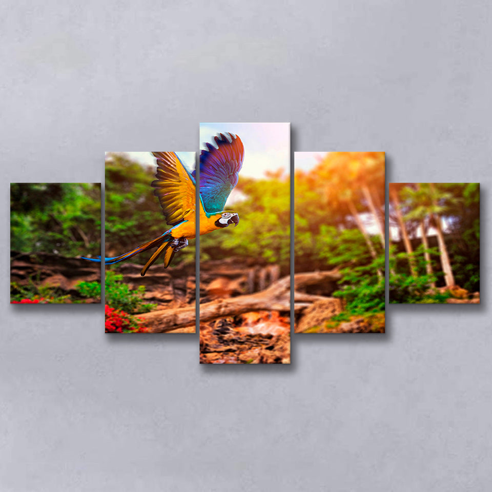 Parrot Jungle 5 Piece Canvas Prints Wall Art Decor, Multi Panels, Mixed Canvas
