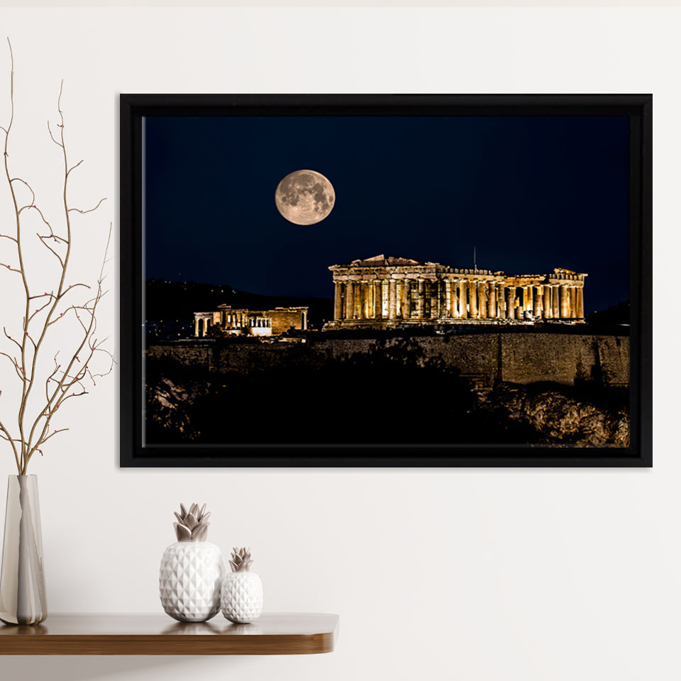 Parthenon of Athens at Night Greece Framed Canvas Prints Wall Art - Painting Canvas, Wall Decor, Home Decor
