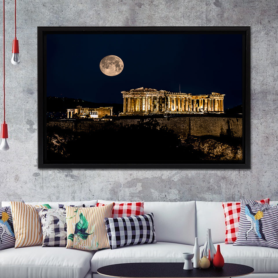 Parthenon of Athens at Night Greece Framed Canvas Prints Wall Art - Painting Canvas, Wall Decor, Home Decor