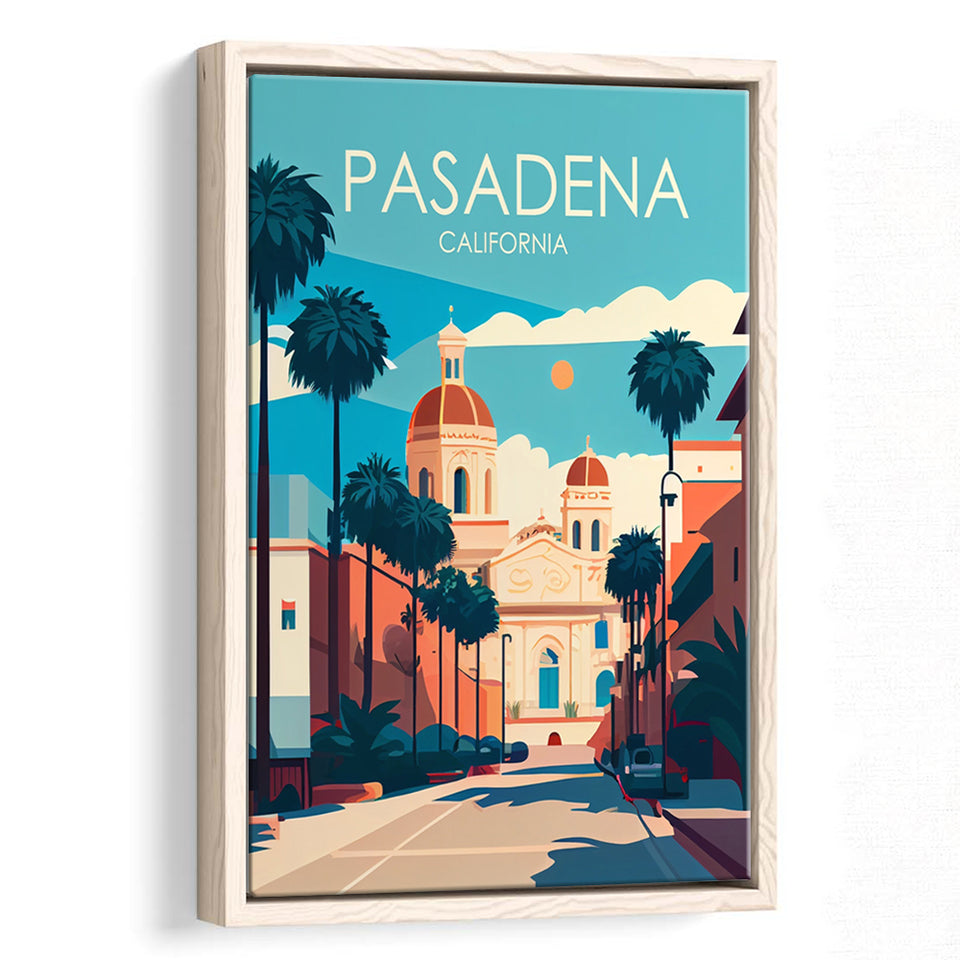 Pasadena California Retro Art Print, Large Canvas, Framed Canvas Print Wall Art Home Decor, Floating Frame